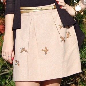 Anthropologie Leifnotes Gold Sequin Tan Skirt Sz 6